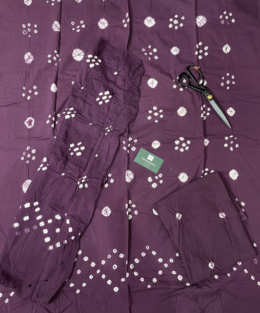 BANDHANI COTTON SUIT SET WITH MULMUL DUPATTA