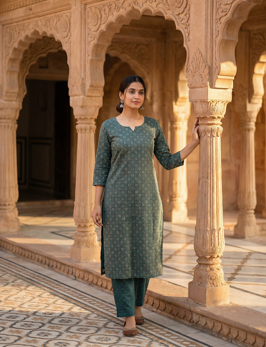 Grey Color Floral Print Allover Set