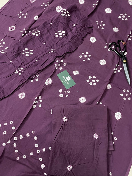 BANDHANI COTTON SUIT SET WITH MULMUL DUPATTA