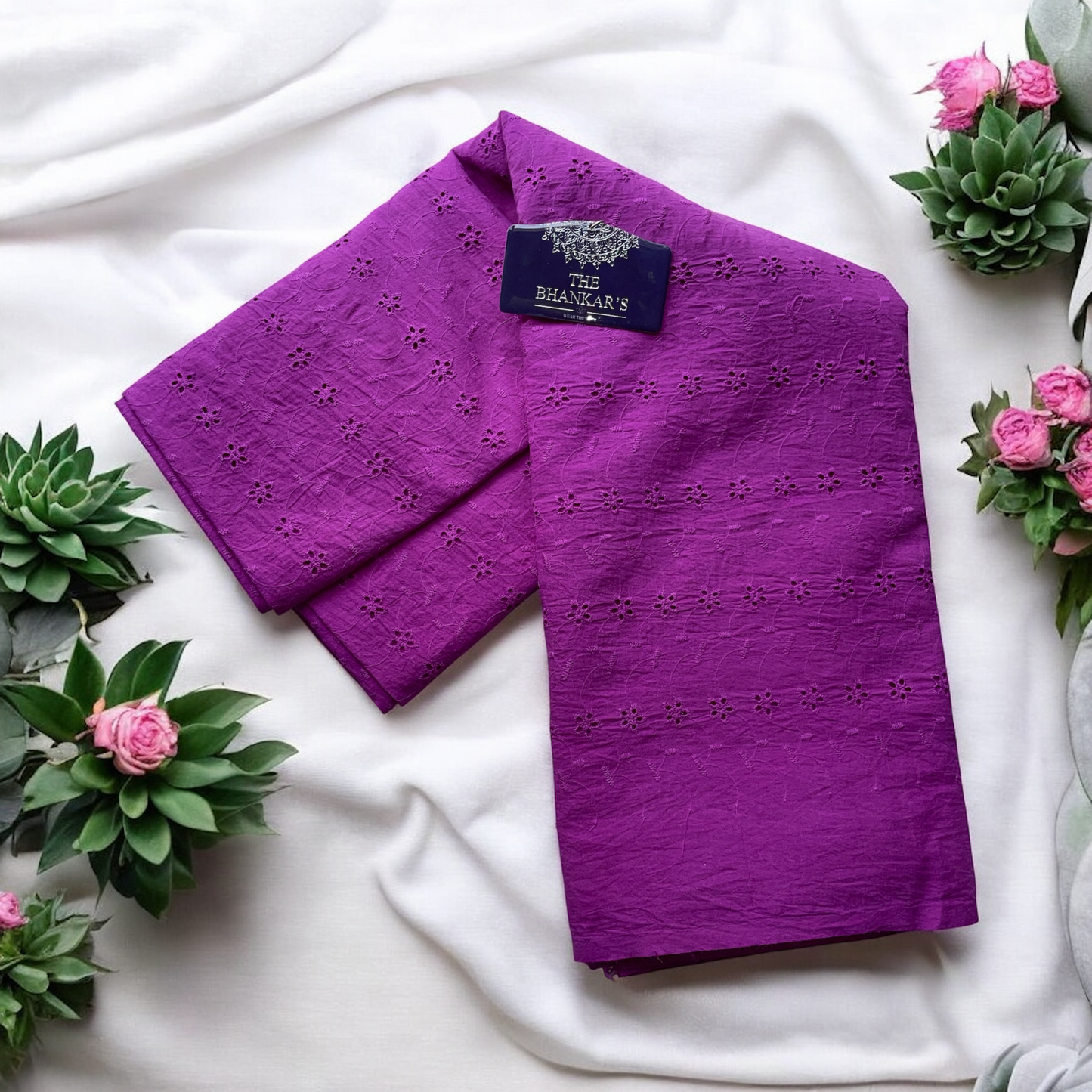 Purple Hokba Embroidery Fabric Soft and Smooth touch 2.5 mtrs cut