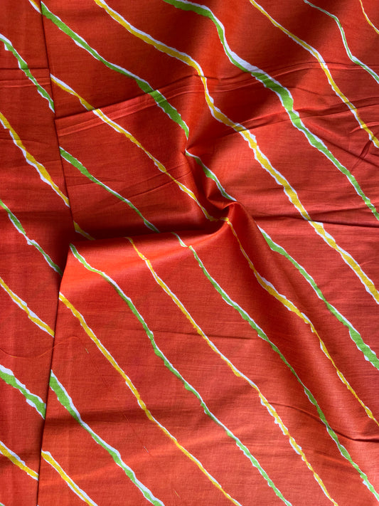 Orange Multicoloured Lahariya Print Cotton Fabric