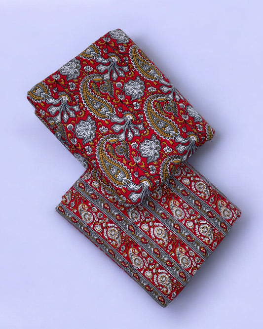 Red Paisley Printed Cotton Combo Set 2.5 Mtr Each