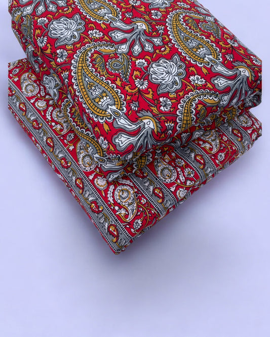Red Paisley Printed Cotton Combo Set 2.5 Mtr Each