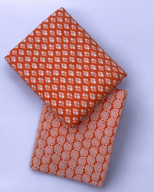 Orange Floral Printed Cotton Combo Set 2.5 Mtr Each