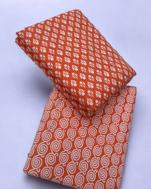 Orange Floral Printed Cotton Combo Set 2.5 Mtr Each