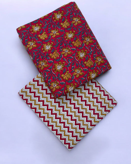 Red Floral Printed Cotton Combo Set 2.5 Mtr Each