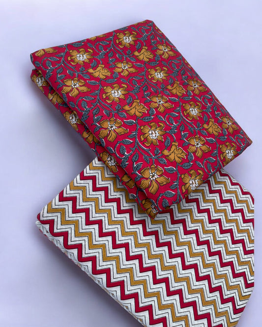 Red Floral Printed Cotton Combo Set 2.5 Mtr Each