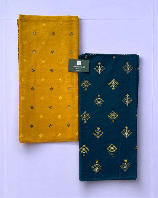 Mustrud Colour Top and Floral Bottom Cotton Combo Set 2.5 Mtr Each