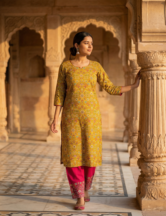 Kalamkari Floral Print Top and Bottom Cotton Combo
