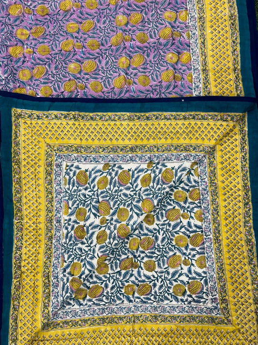 Purple Lily Hand Block Print Reversible Quilt