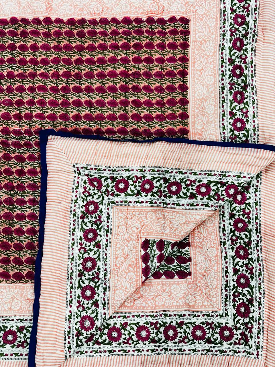 Cherry Hand Block Print Reversible Quilt