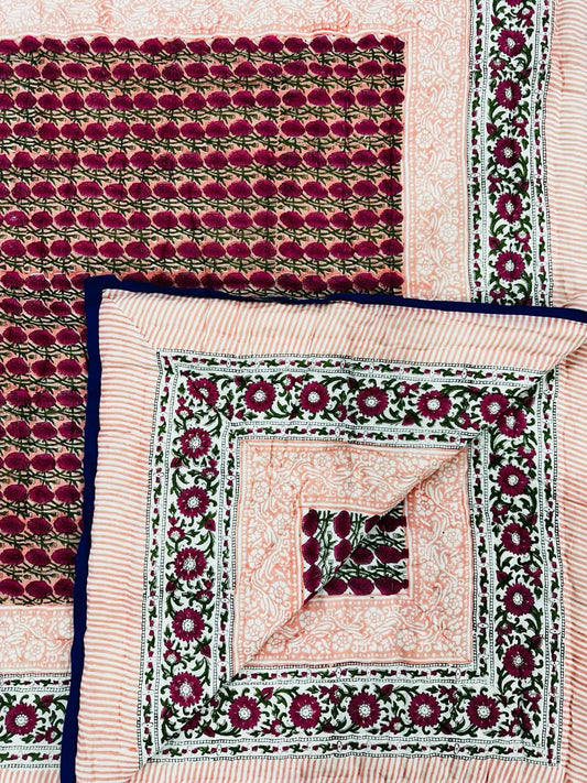 Cherry Hand Block Print Reversible Quilt