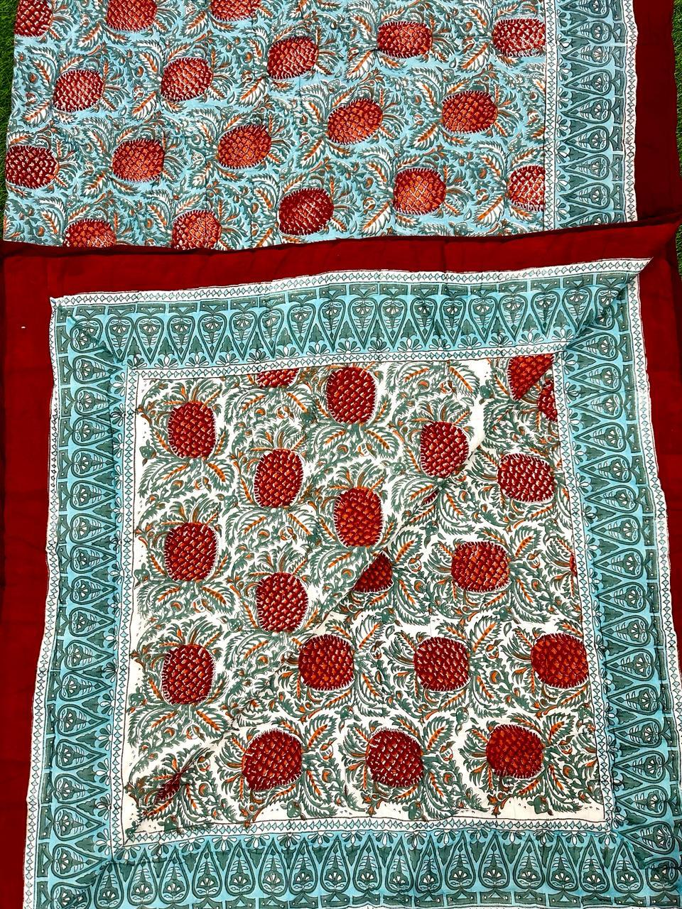 Floral Hand Block Print Reversible Quilt