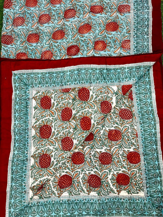Floral Hand Block Print Reversible Quilt