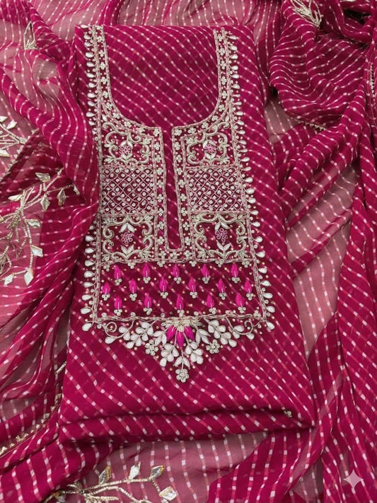 Festival Special Magenta Pink Leheriya Georgette Suit with Heavy Hand Embroidery zardozi work | THE BHANKAR'S