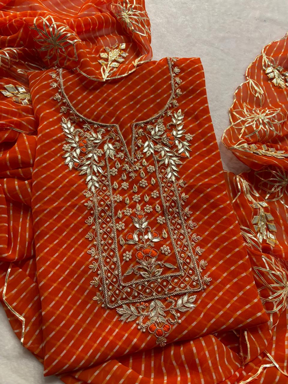 Teej Special Orange Leheriya Georgette Suit with Heavy Hand Embroidery zardozi work | THE BHANKAR'S