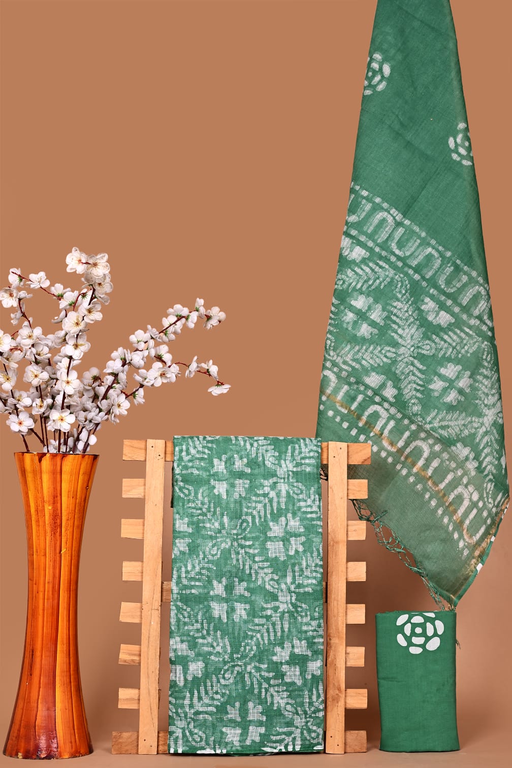batik Handblock Printed Kota Doria Suit Material With Kota Doria Dupatta with Jari Border | The Bhankar's| RF