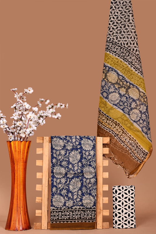 Bagru Block Printed Kota Doria Suit Material With Kota Doria Dupatta with Jari Border| The Bhankar's| RF