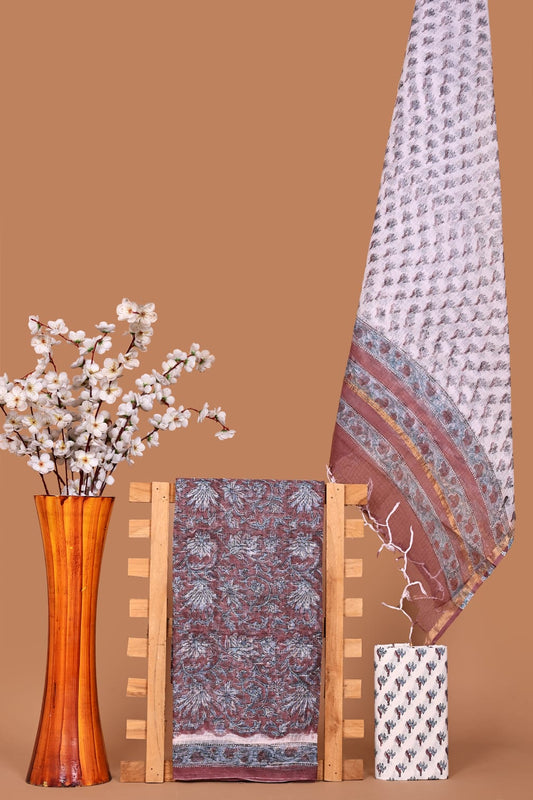 RAPID Handblock Printed Kota Doria Suit Material With Kota Doria Dupatta with Jari Border| The Bhankar's| RF