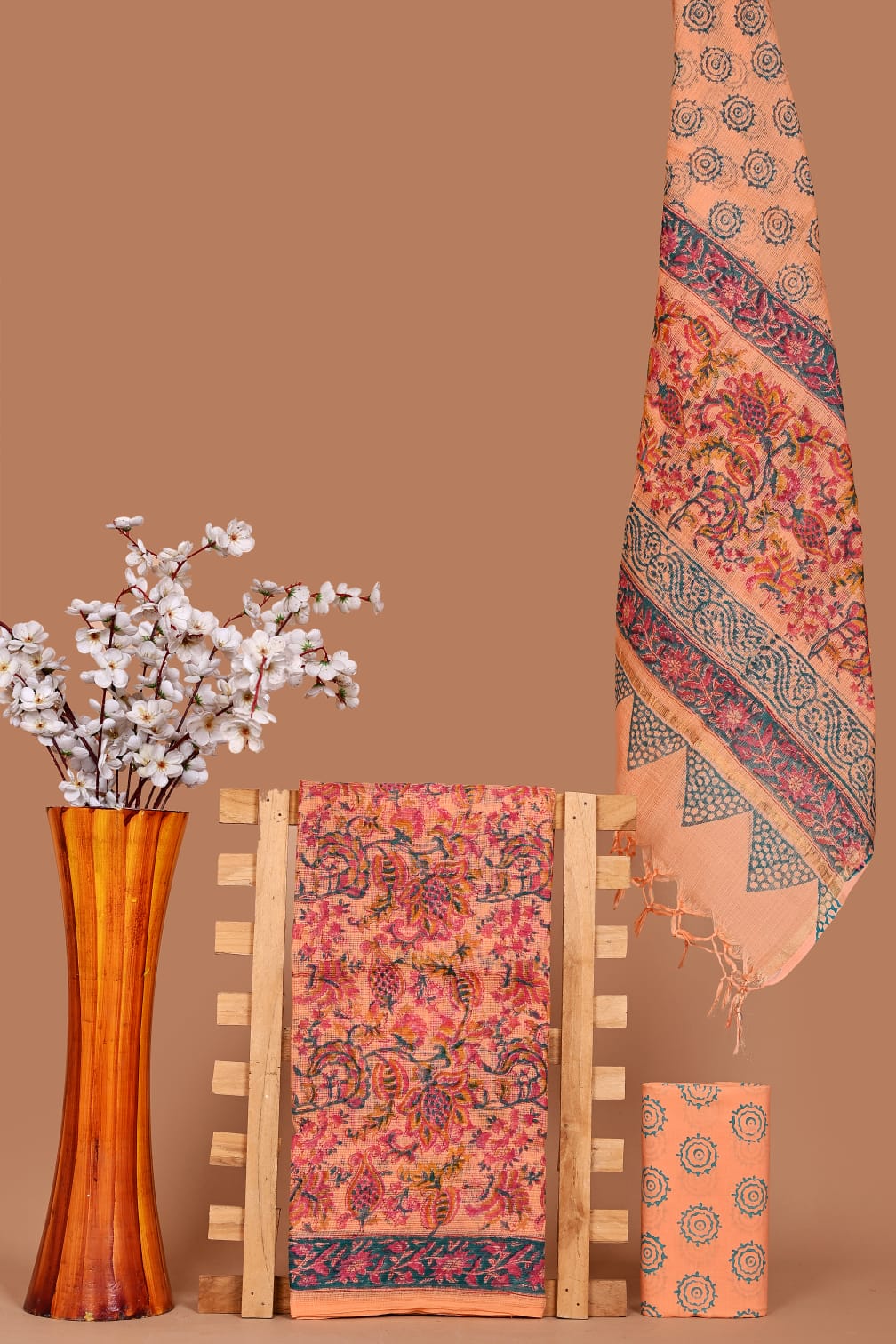 Kalamkari Handblock Printed Kota Doria Suit Material With Kota Doria Dupatta with Jari Border| The Bhankar's| RF