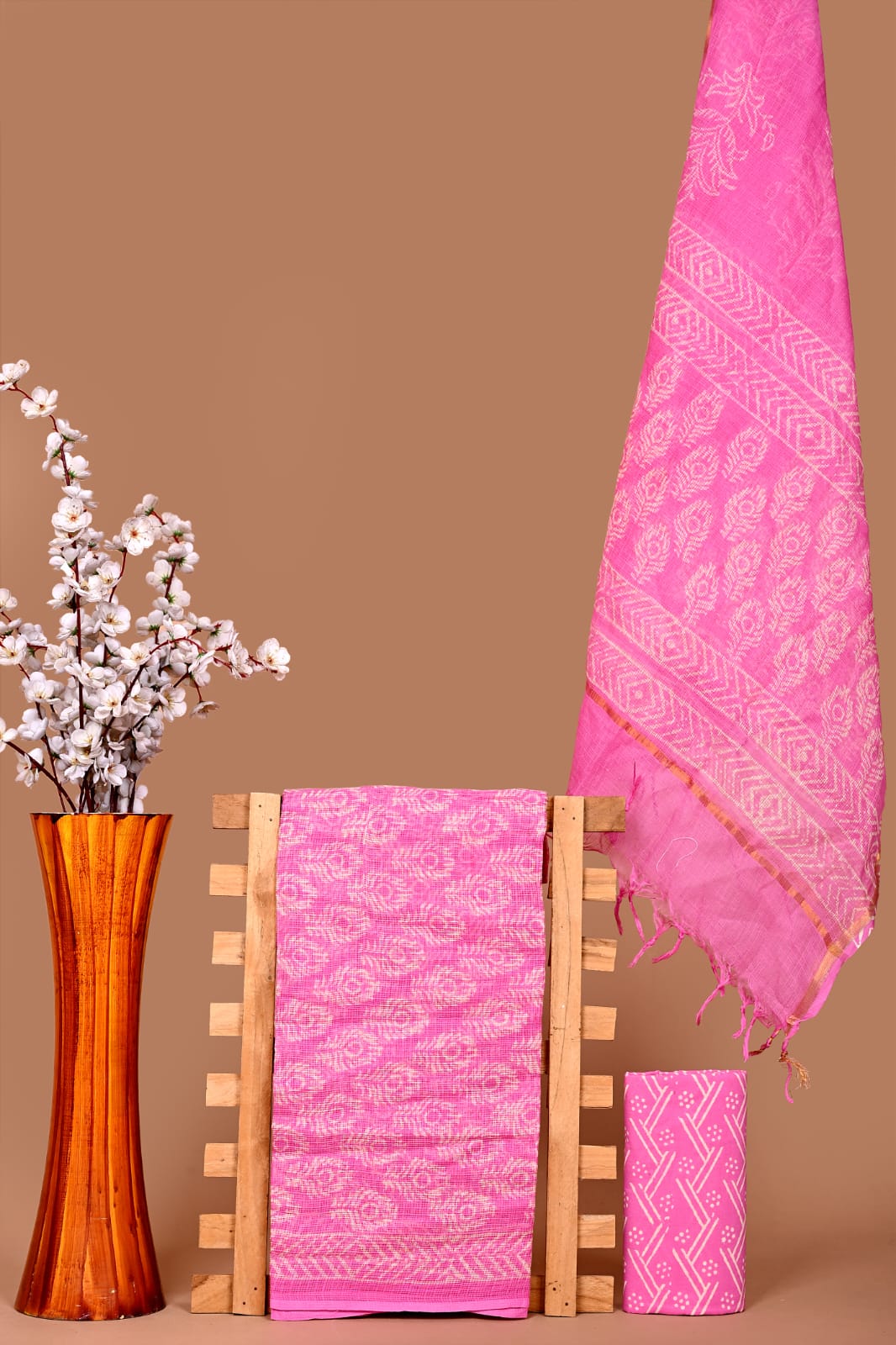 Discharge Handblock Printed Kota Doria Suit Material With Kota Doria Dupatta with Jari Border| The Bhankar's| RF