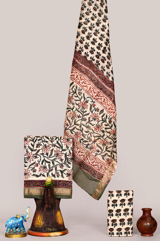 Handcrafted Maheshwari Silk Unstitched Suit โCotton Bottom โ Festive Ready | The Bhankar's | RF
