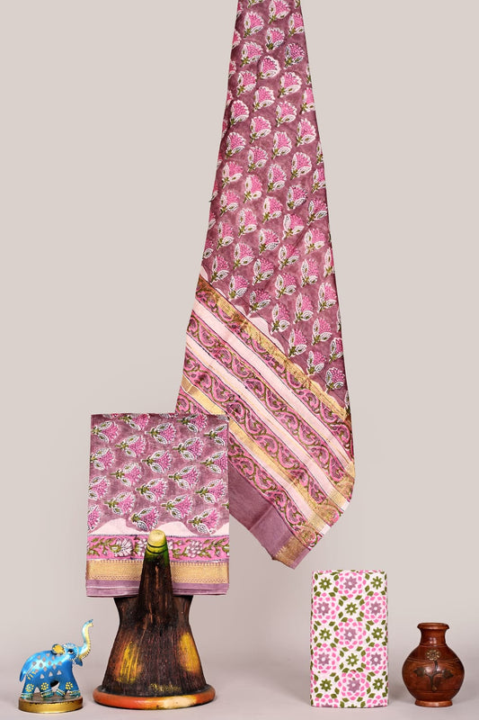 Blockprint Premium Maheshwari Silk Unstitched Suit with COTTON Bottom – Festive Ready | The Bhankar's RF