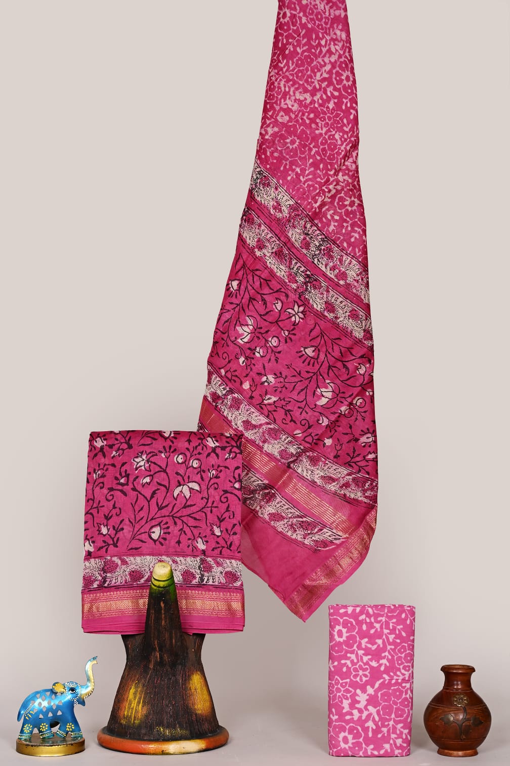 Pink Maheshwari Silk Unstitched Suit Set – Top 2.5m, Bottom 2.5m Cotton, Dupatta 2.5m Cotton Bottom – Festive Ready | The Bhankar's | RF