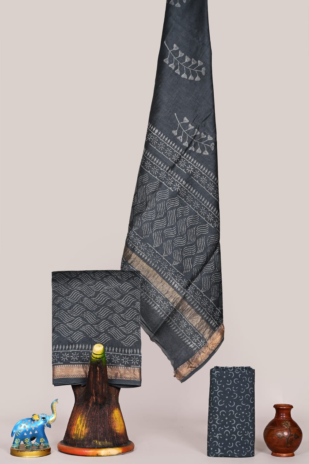 Discharge Print Maheshwari Silk Unstitched Suit Set – Traditional Ethnic Wear Cotton Bottom – Festive Ready | The Bhankar's | RF