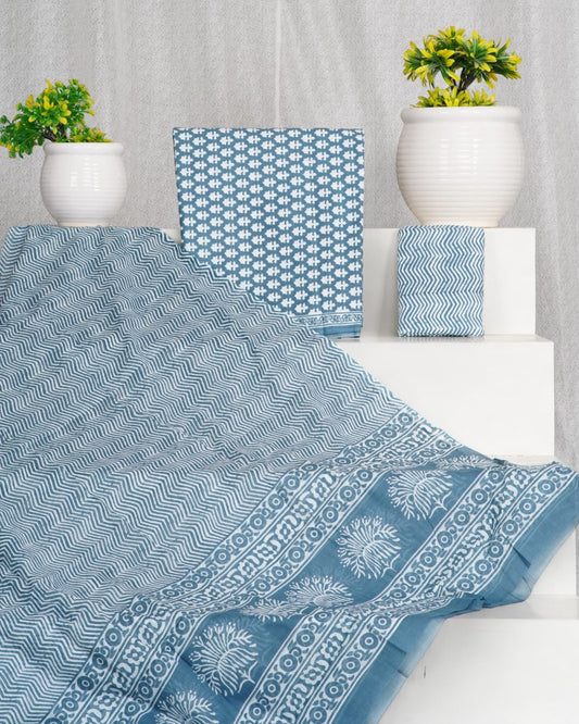 Hand Block Printed Cotton Suit With Mulmul Cotton Dupatta