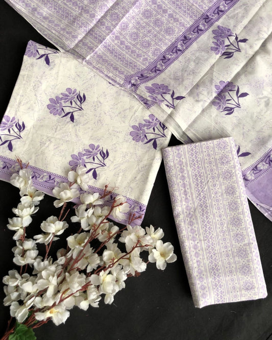 Hand Block Printed Cotton Suit With Mulmul Cotton Dupatta