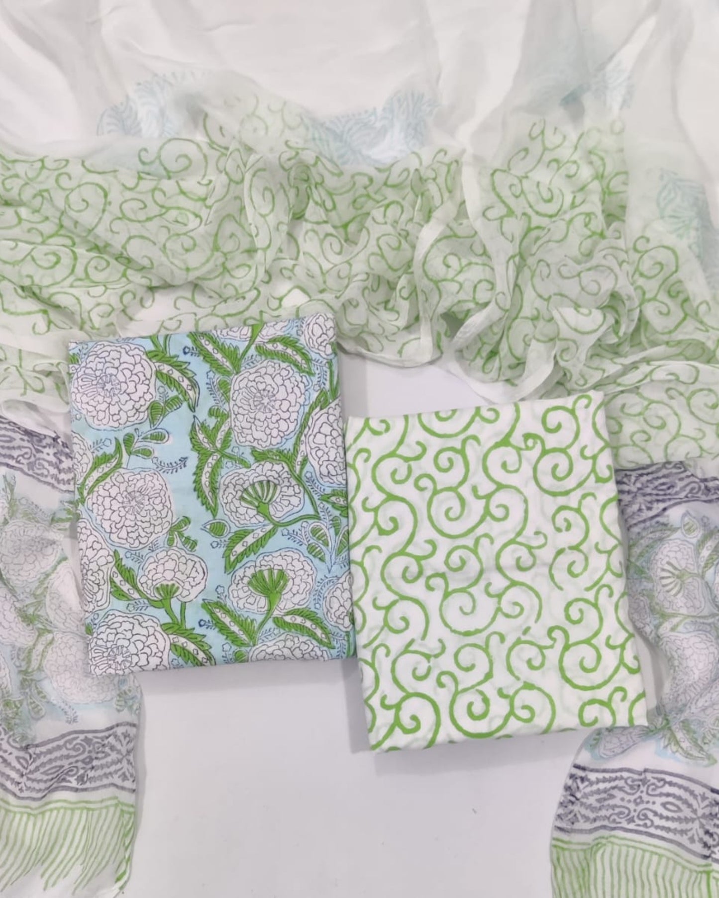 Rapid Hand Block Printed Cotton Suit With Chiffon Dupatta