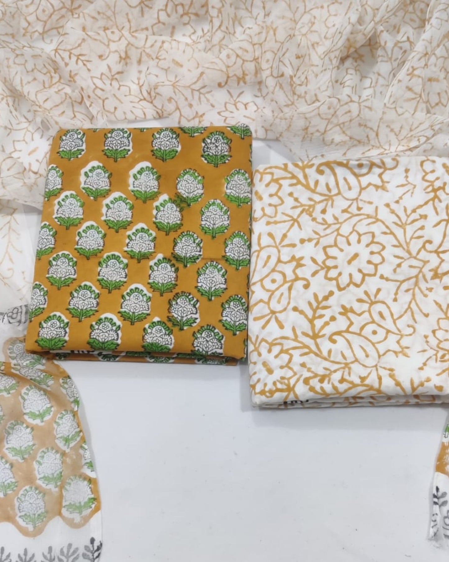 Rapid Hand Block Printed Cotton Suit With Chiffon Dupatta