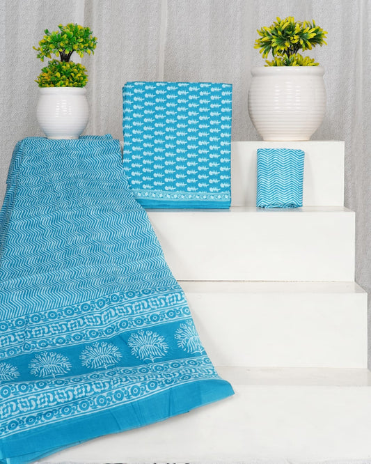 Hand Block Printed Cotton Suit With Mulmul Cotton Dupatta