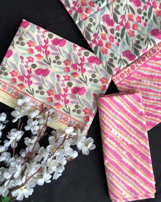 Hand Block Printed Cotton Suit With Mulmul Cotton Dupatta