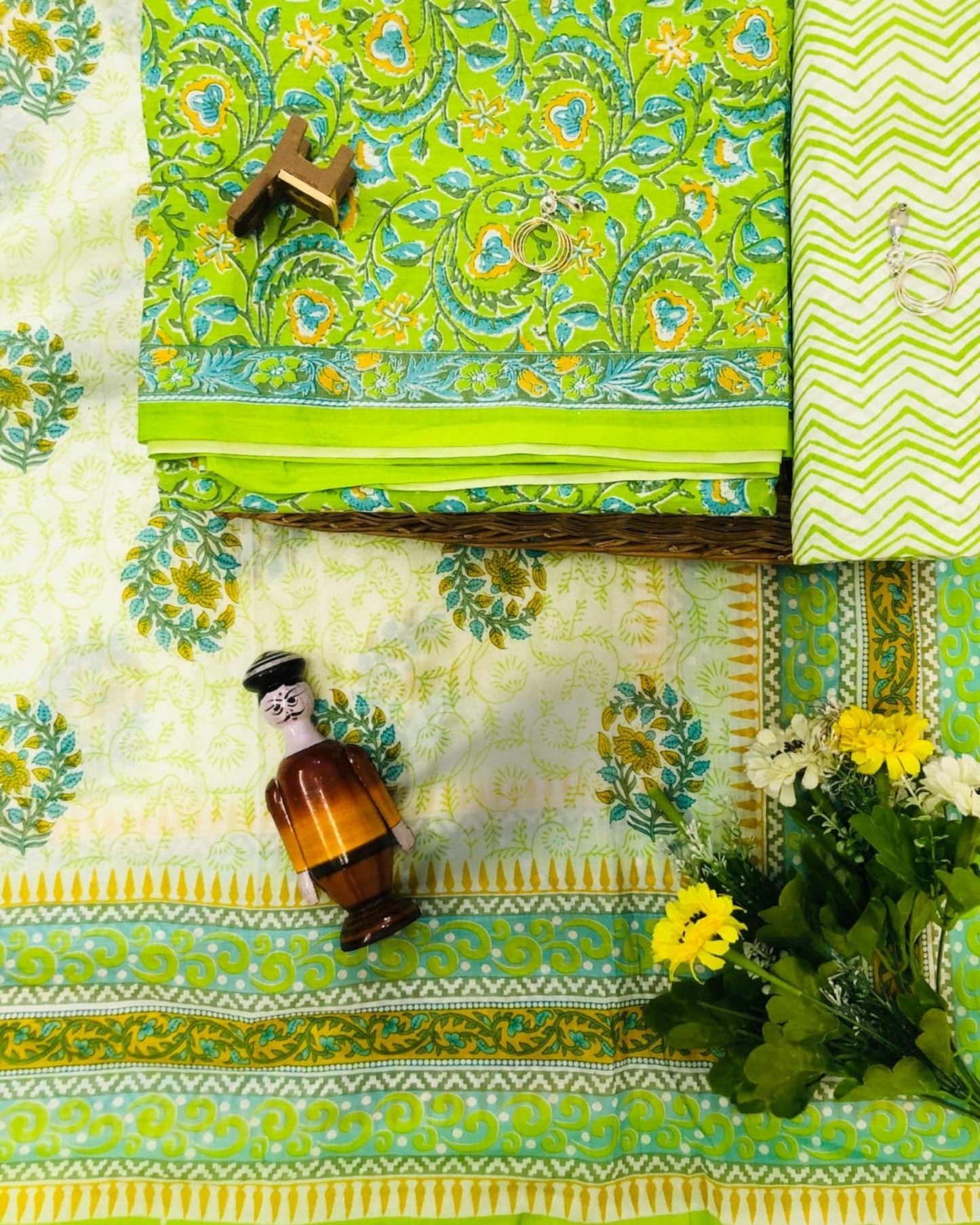 Hand Block Printed Cotton Suit With Mulmul Cotton Dupatta