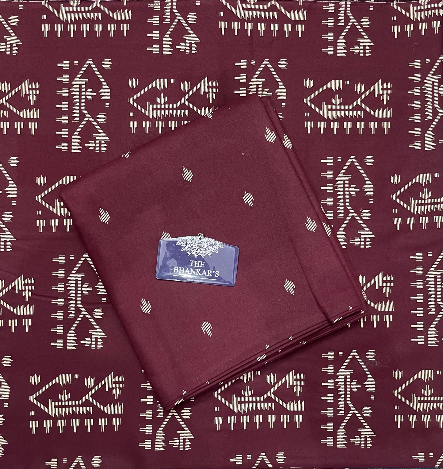 Wine Floral Print Top and Bottom Cotton Combo Set 2.5 Mtr Each