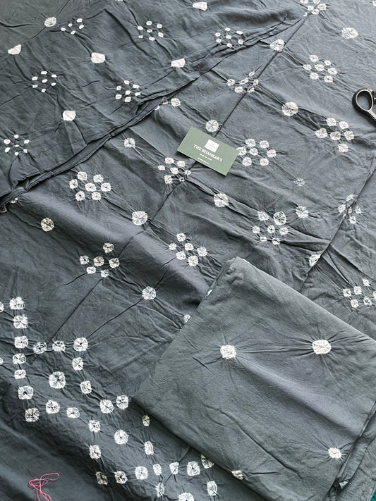 BANDHANI COTTON SUIT SET WITH MULMUL DUPATTA