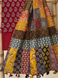 Ajrakh Dupatta suit With hand applique mirror work Ajarakh print Suit pcs with patch work and mirror work dupatta