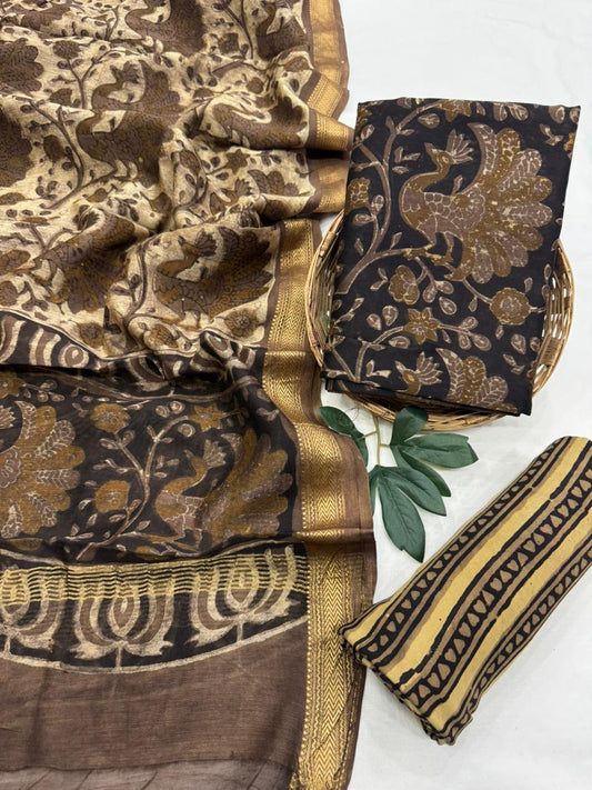 Premium Maheshwari Silk Unstitched Suit with Santoon Bottom – Festive Ready