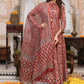 Bagru Handblock Printed Anarkali Set With Kota doria Dupatta with Zari Border