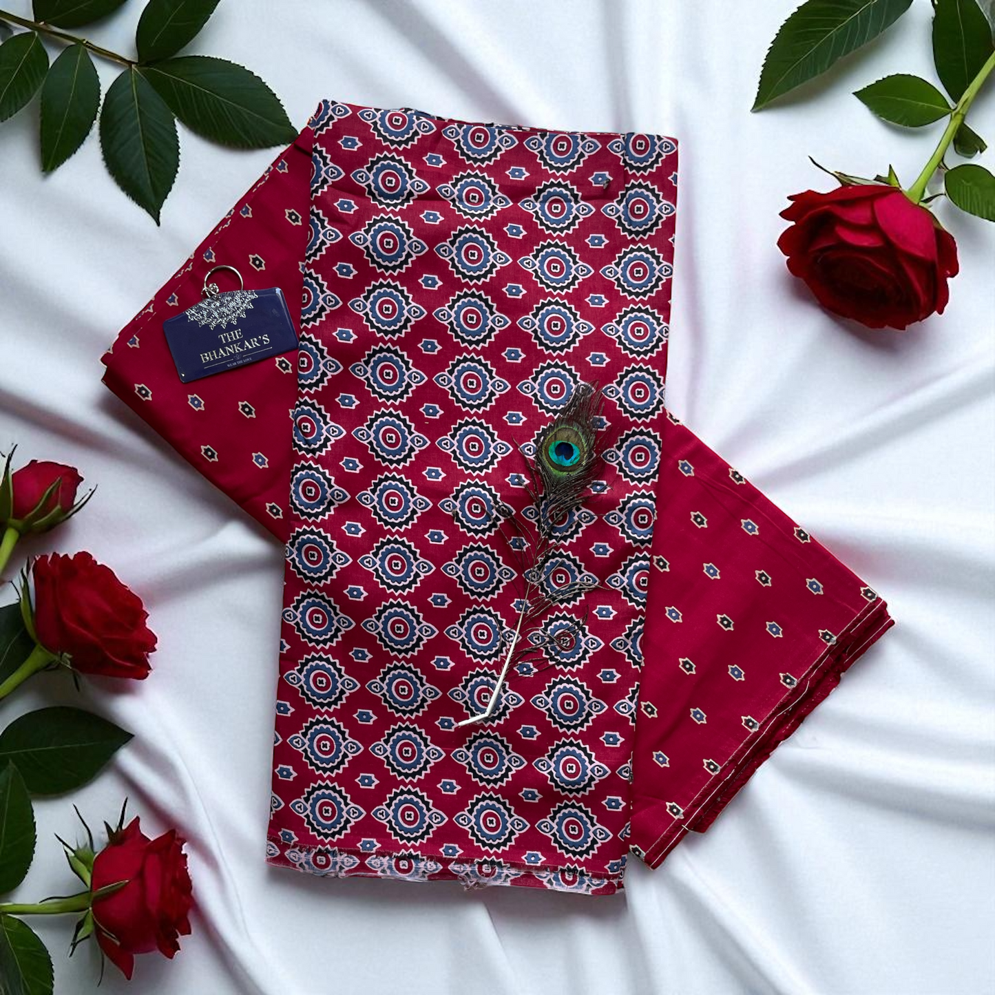 Red Maroon Top and Bottom Cotton Combo Set 2.5 Mtr Top 2.5 Mtr Bottom