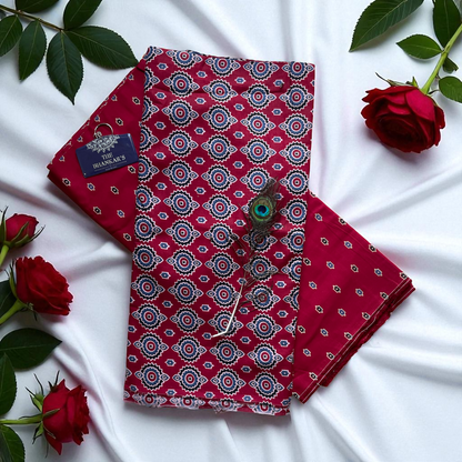 Red Maroon Top and Bottom Cotton Combo Set 2.5 Mtr Top 2.5 Mtr Bottom
