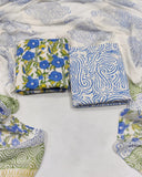 Hand Block Printed Cotton Suit With Chiffon Dupatta