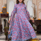 Bagru Handblock Printed Anarkali Set With Kota doria Dupatta with Zari Border