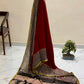 Premium Handblock Printed Pure Double Diamond Chiffon Saree with Matching Blouse Piece – Red & Black Traditional Design