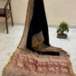 Exclusive Handblock Printed Pure Double Diamond Chiffon Saree in Black | Premium Bemberg Silk Chiffon with Intricate Zari Border
