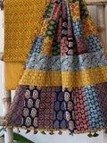 Ajrakh Dupatta suit With hand applique mirror work Ajarakh print Suit pcs with patch work and mirror work dupatta