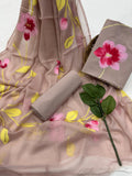 Beige Hand Painted Cotton Suit With Hand Painted Chiffon Dupatta