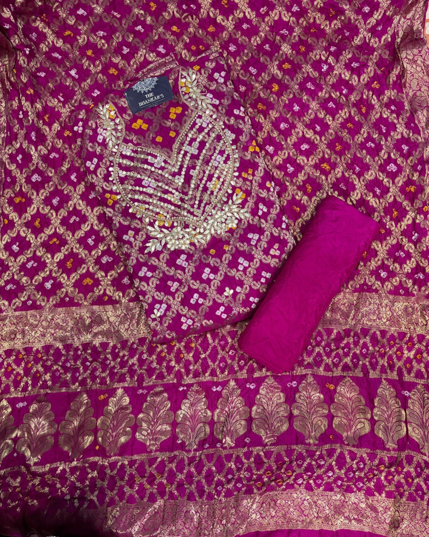 RANI COLOUR GHATCHOLA BANDHANI BANARASI SILK FABRIC SUITS WITH BEAUTIFUL HAND GOTAPATTI WORK DUPATTA